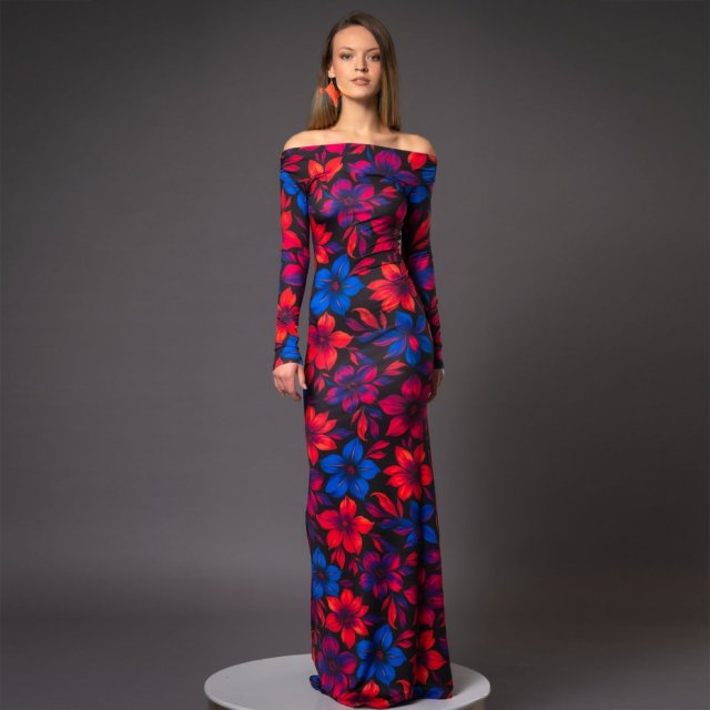 Sukienka z odsłoniętymi ramionami - Julia Maxi Flower Power