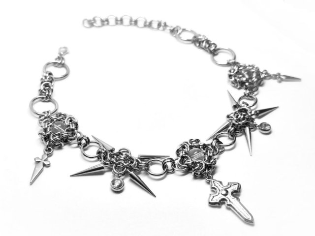 Choker gothic z mieczami krzyżem kolcami cyrkonie stal CUSTOM