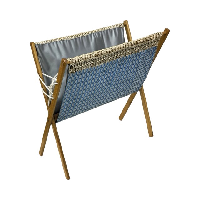 Gazetnik z drewna i plecionki Mid-Century Modern Niemcy lata 60.