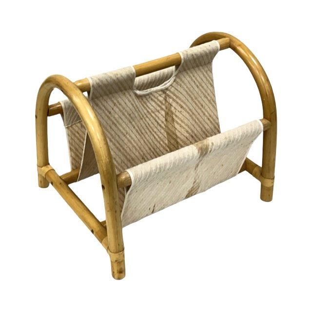 Gazetnik bambusowy vintage – styl boho / Mid-Century Modern, lata 70.