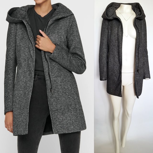 223 zł Szary płaszcz z dużym kapturem melanż ONLY ONLSEDONA  XS Hu83