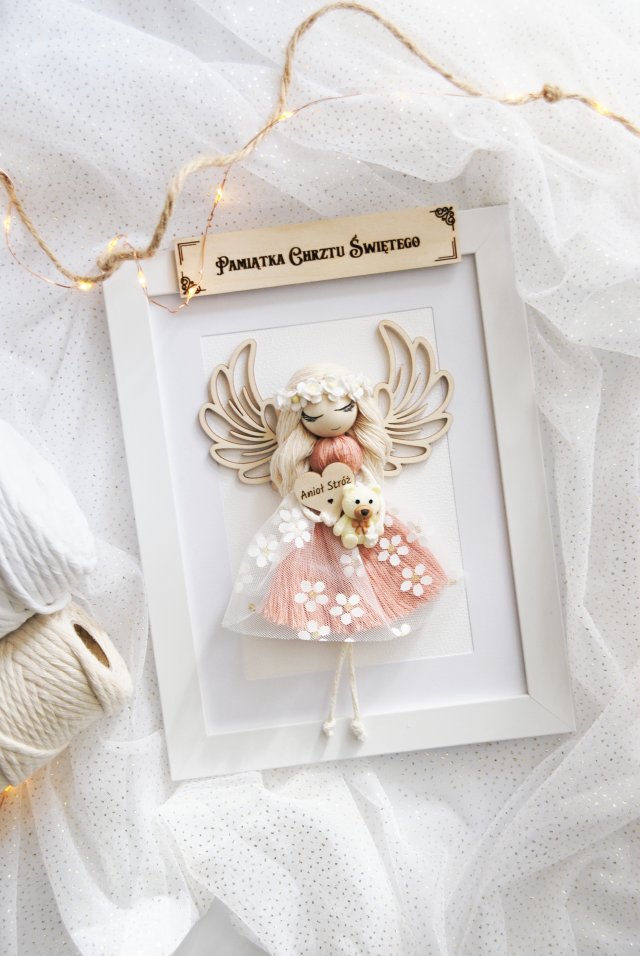 Pamiątka Chrztu Św. - Anioł Stróż dla dziewczynki róż