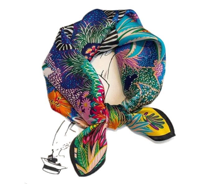 Wielobarwna apaszka z jedwabiu - eksplozja kolorów tropikalna lato