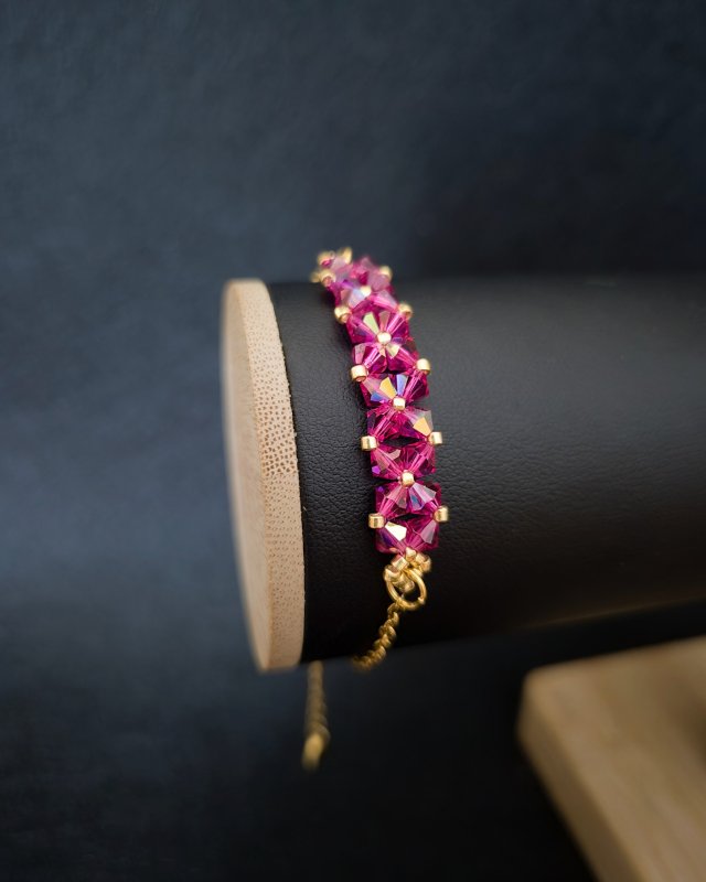 Bransoletka "Fuchsia & Rose" z Koralików i Kryształków Preciosa