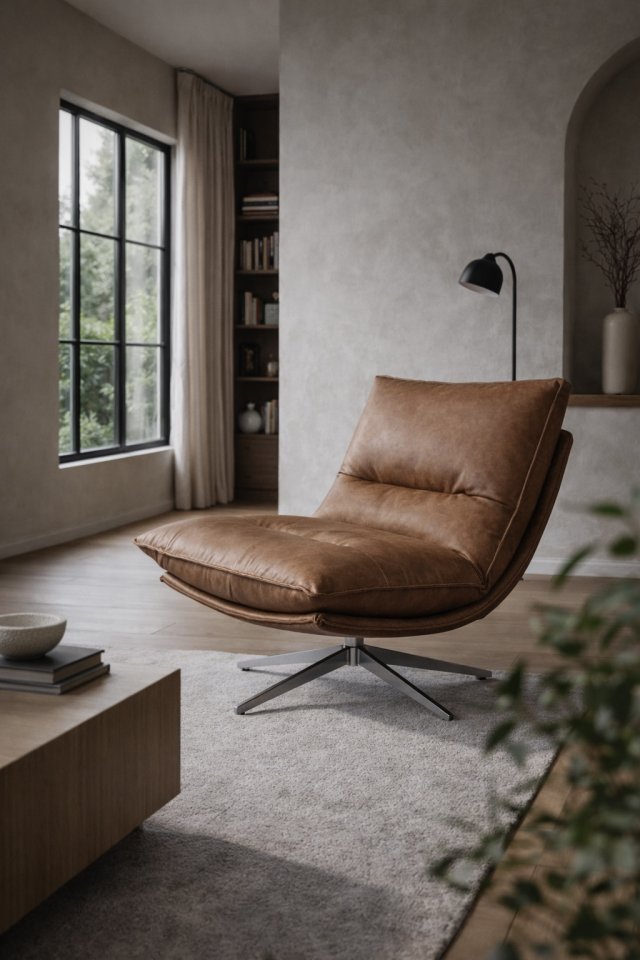 Fotel obrotowy wypoczynkowy ekoskóra brązowa