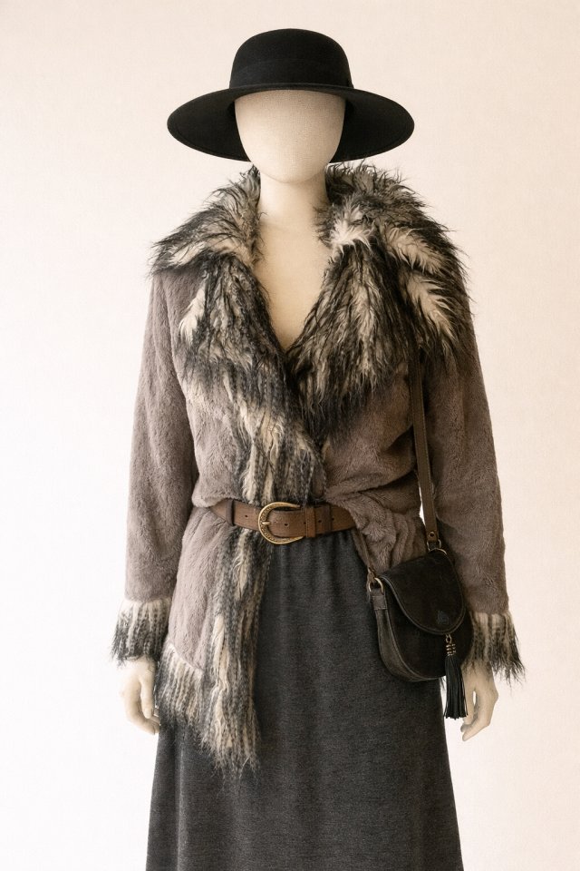 Vintage y2k Futerko sztuczne z kołnierzem i ozdobnymi rękawami Lolita Coquette