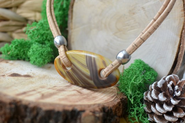 naszyjnik z korka i agatu HONEY II