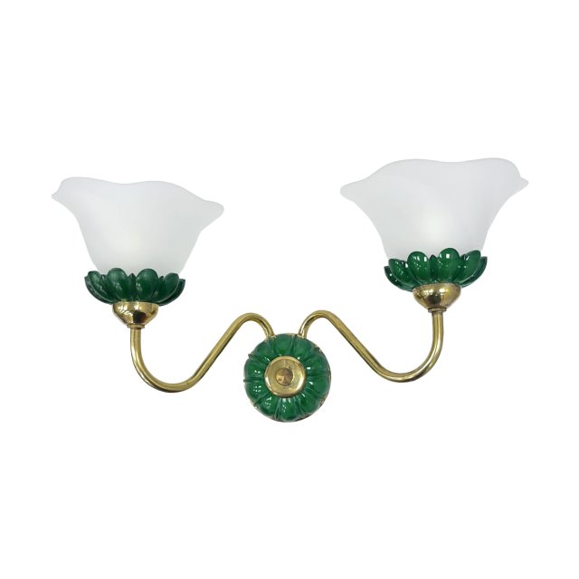 Kinkiet podwójny PRECIOSA | Czechosłowacja lata 80. | szkło malachitowe | mosiądz | E14