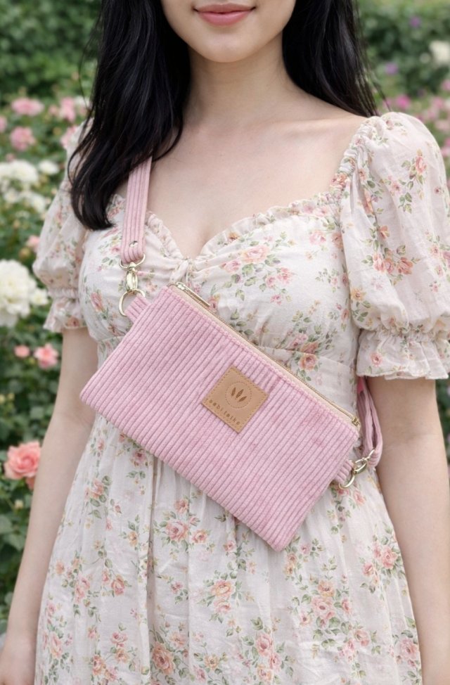 Sztruksowa mini nerka saszetka na telefon Różowa