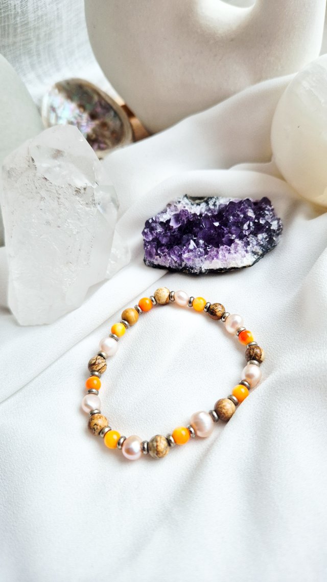 Bransoletka z jaspisu i naturalncy pereł