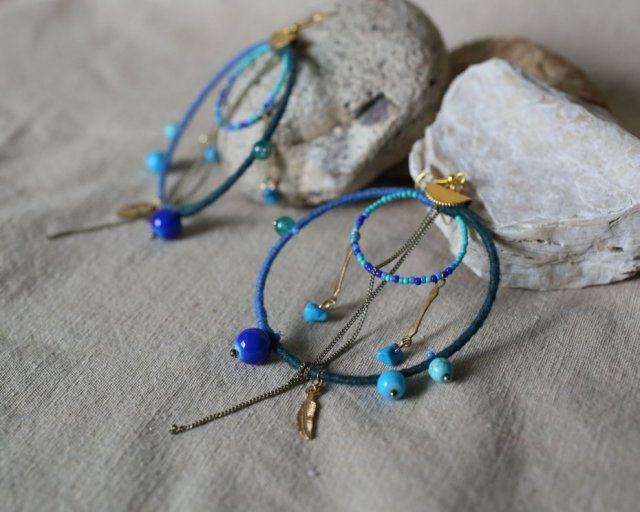 Kolczyki boho - duże niebieskie koła