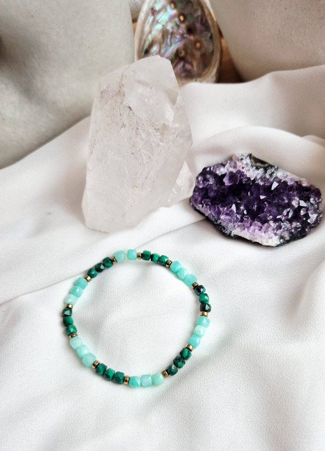 Bransoletka z malachitu i amazonitu brazylijskiego