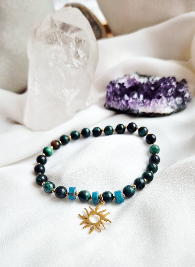 Bransoletka z naturalnego szmaragdu i apatytu