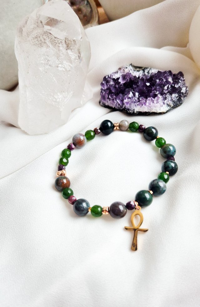 Bransoletka z agatów ,rubinu i jadeitu