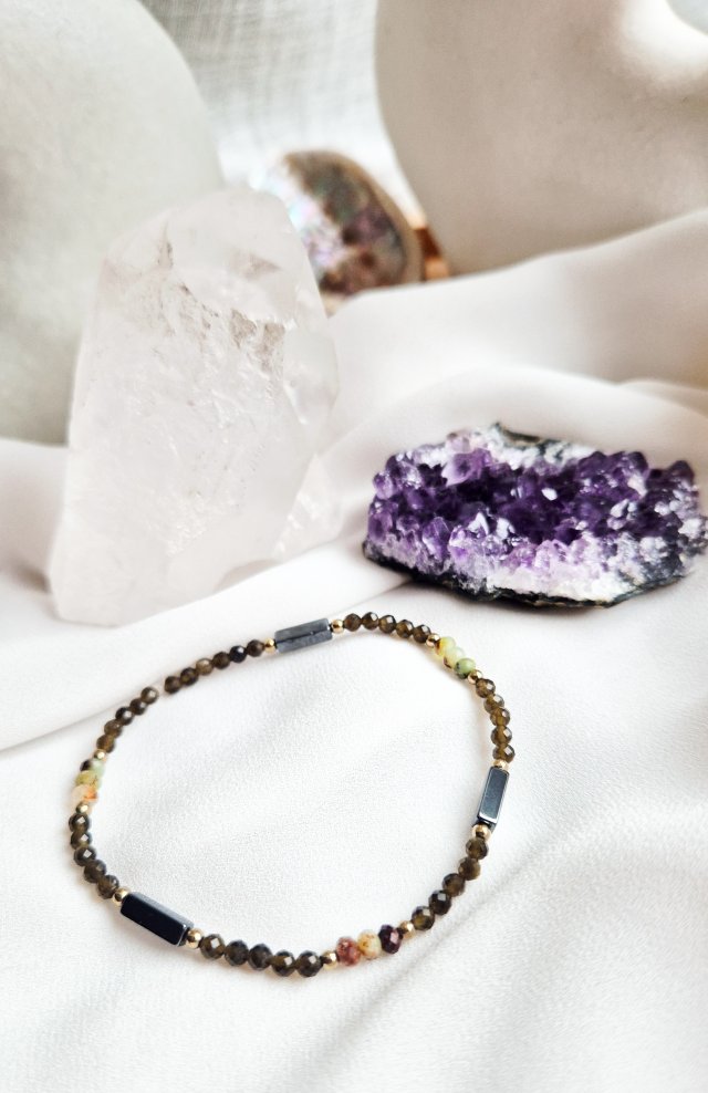 Bransoletka z obsydian złotego i chryzoprazu