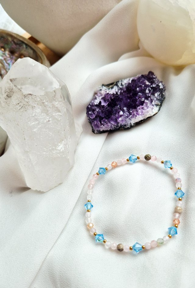 Bransoletka z kwarcu różowego  I swarowski