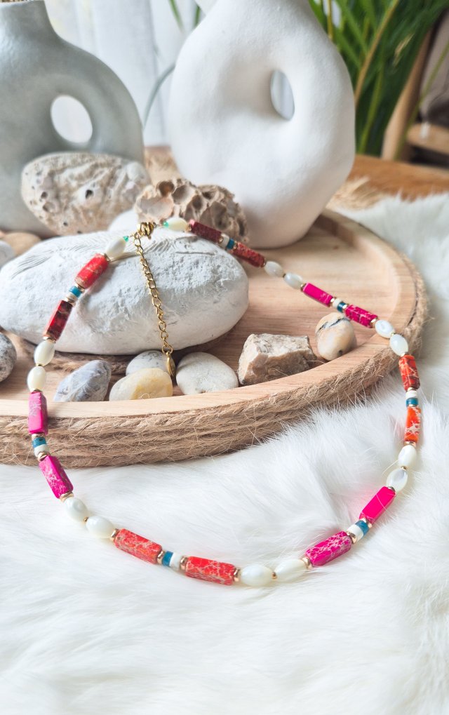 naszyjnik z jaspisu i muszli