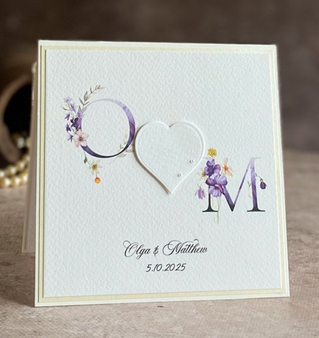 Kartka na ślub z inicjałami Młodej Pary, WP 53d