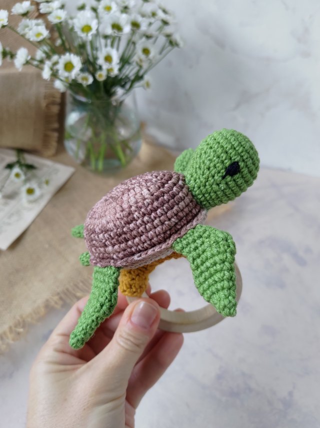 Grzechotka żółwik, Gryzak żółw na kółku, Prezent dla noworodka