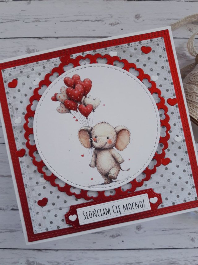 Kartka na walentynki ze słoniem, nietypowy napis
