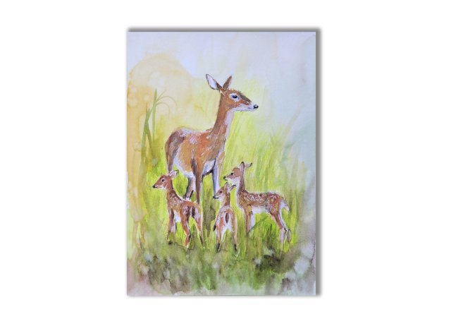 Akwarela ręcznie malowana  "Sarenka"  +rama