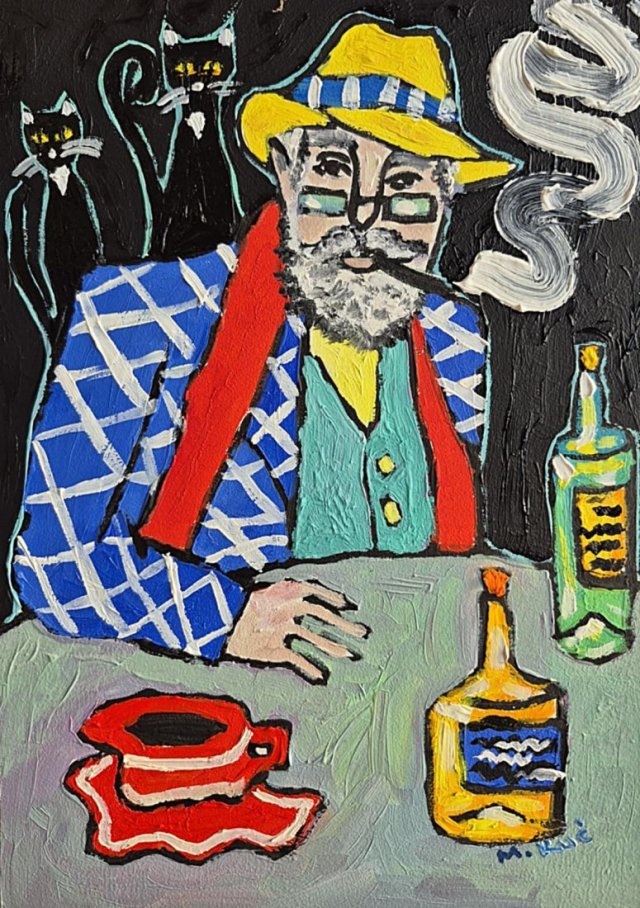 obraz do salonu portret dziadka czarne koty wiedzą więcej