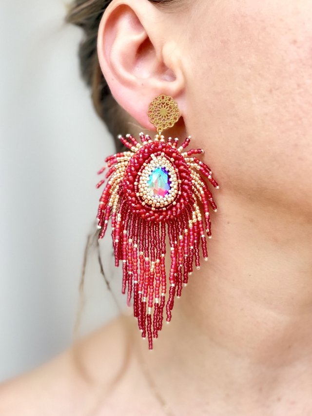 Kolczyki handmade długie czerwone dla niej na prezent wesele imprezę bal