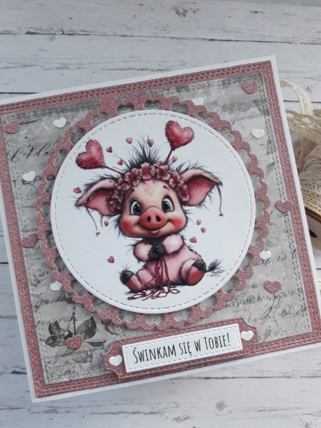 Kartka na walentynki ze świnką, nietypowy napis