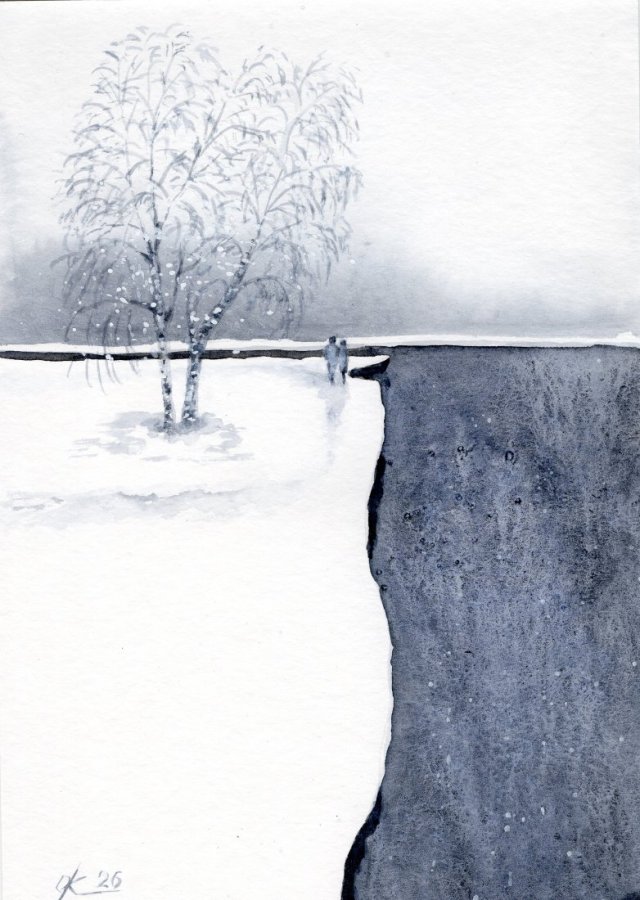 Razem w smutku i radości na zawsze Akwarela original 30/21 cm