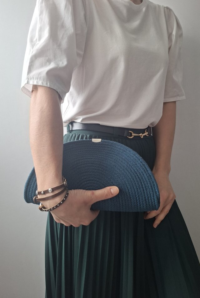 Torba na ramię z sznurka, kolor turkusowy