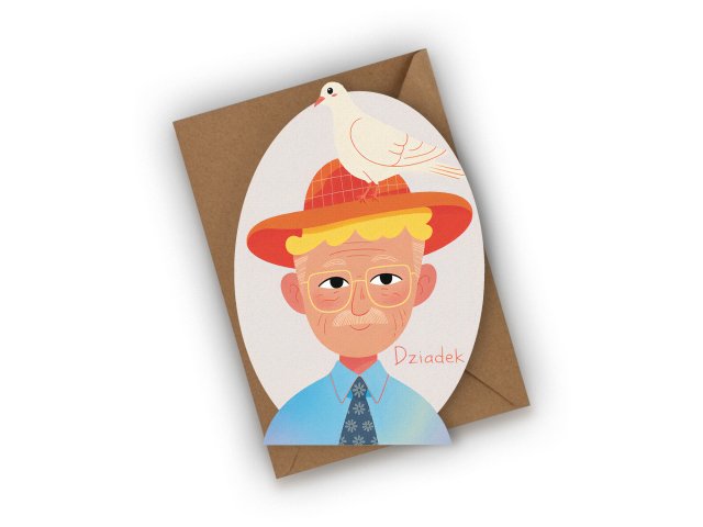 KARTKA NA DZIEŃ DZIADKA- DZIADEK Z GOŁĘBIEM