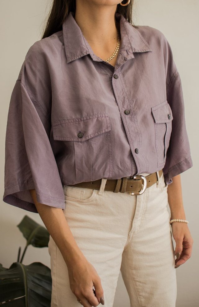 liliowa koszula jedwabna XXL