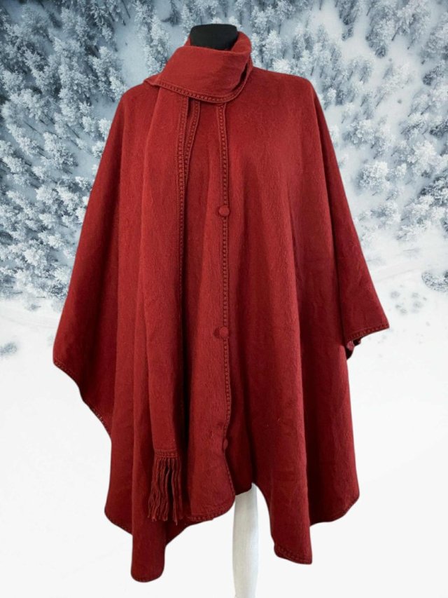 Luksusowe ponczo z alpaki Fait au Pérou, narzutka, peleryna bodowy rudy – one size