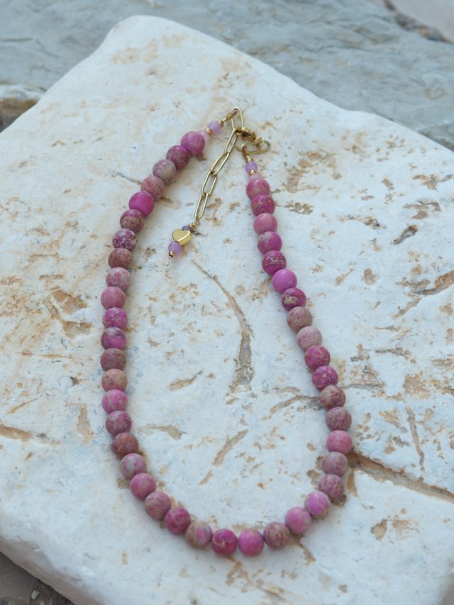 Jaspis Cesarski  - fioletowy | Korale | Ręcznie robiony naszyjnik w Pracowni DomilkowyDomek