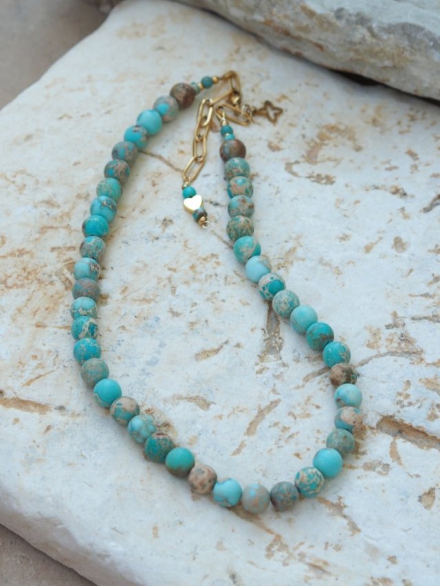 Jaspis Cesarski  - lazurowy | Korale | Ręcznie robiony naszyjnik w Pracowni DomilkowyDomek