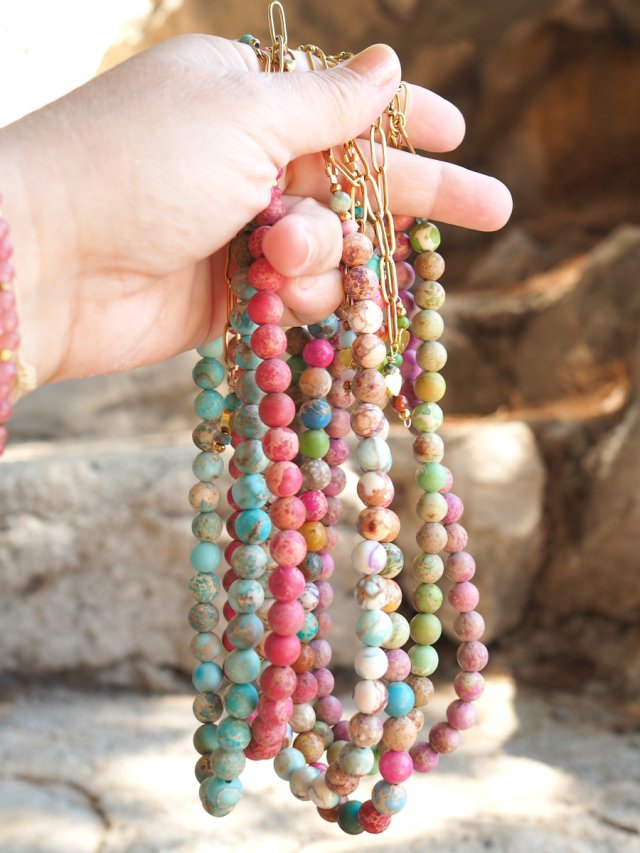 Jaspis Cesarski  - limonka | Korale | Ręcznie robiony naszyjnik w Pracowni DomilkowyDomek