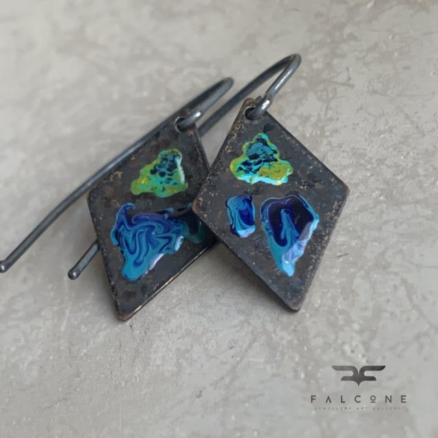 Kolczyki Little Flowers - Orchid Dark Blue & Lemon Green