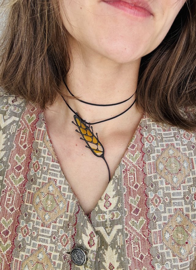 Wisiorek szklany ręcznie robiony "Pszenica" Witraż