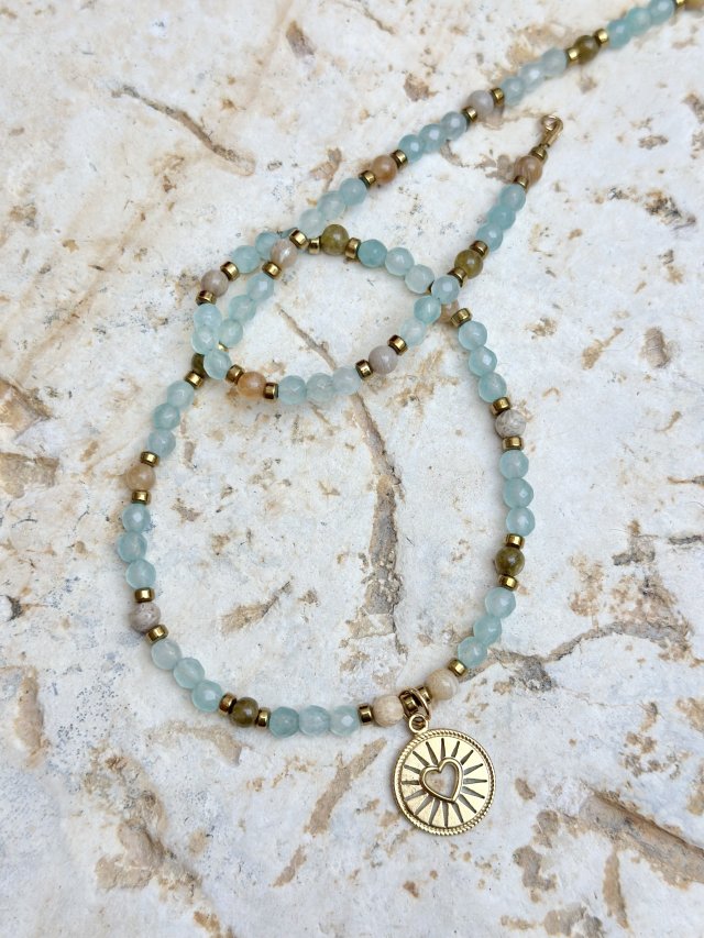 NASZYJNIK CHOKER AKWAMARYN Z JADEITEM | BIŻUTERIA RĘCZNIE ROBIONA | DOMILKOWYDOMEK