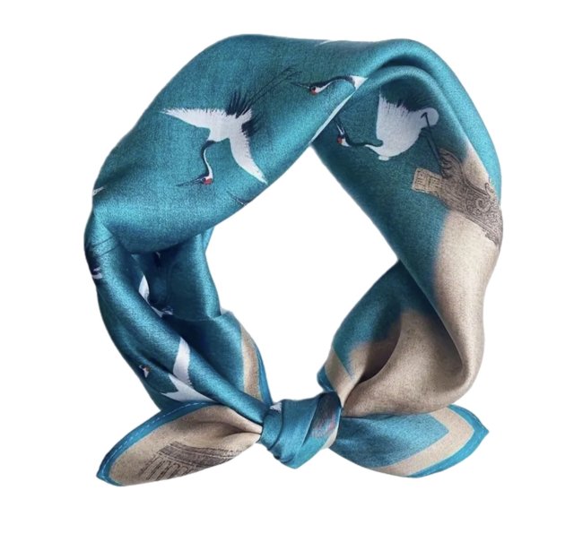 Żurawie - Wielobarwna apaszka z jedwabiu morwowego