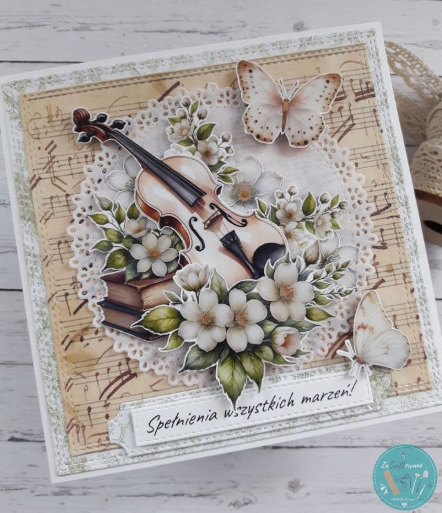 Kartka urodzinowa ze skrzypcami - delikatna i kobieca