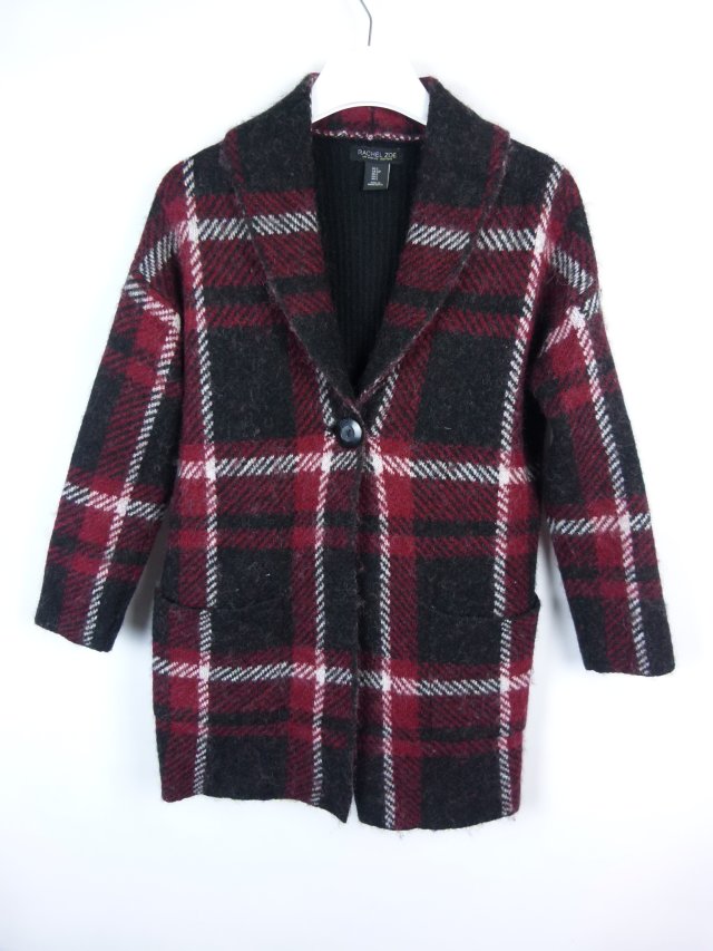 Rachel Zoe sweter kardigan z wełną krata / S