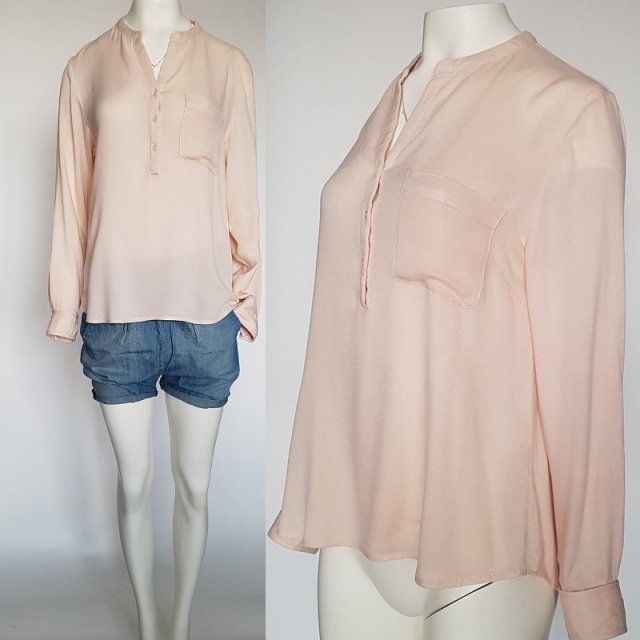 Bluzka koszulowa pastelowy łosoś bawełna kieszonka M/L Hp_190