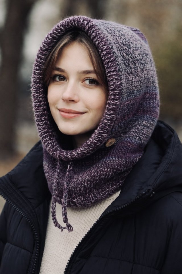 Balaclava oversize kominiarka kaptur zamiast czapki z wełną merino