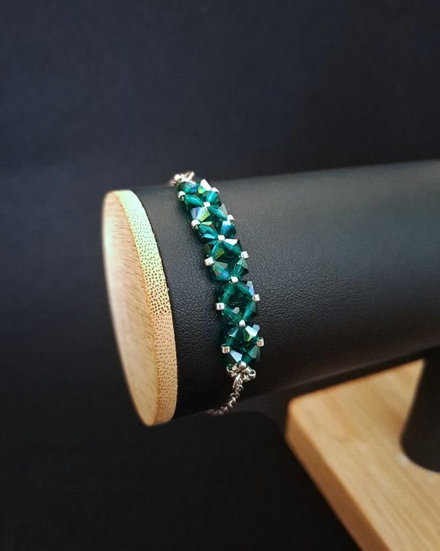 Crystal Square Emerald - Delikatna bransoletka z kryształów Preciosa Emerald AB