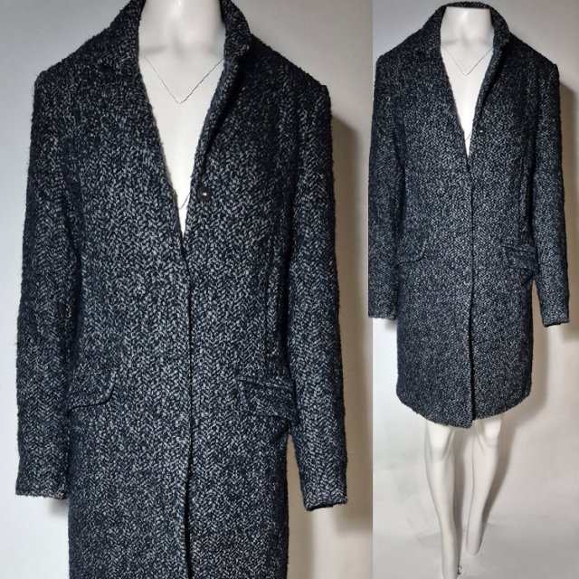 690zł wełna moher elegancki płaszcz midi melanż H&M ponadczasowy fason R 42 Hu105