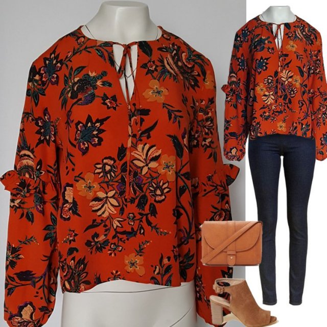 MNG MANGO Bluzka w kwiaty rękawy z falbankami wiskoza 38 M Hv262