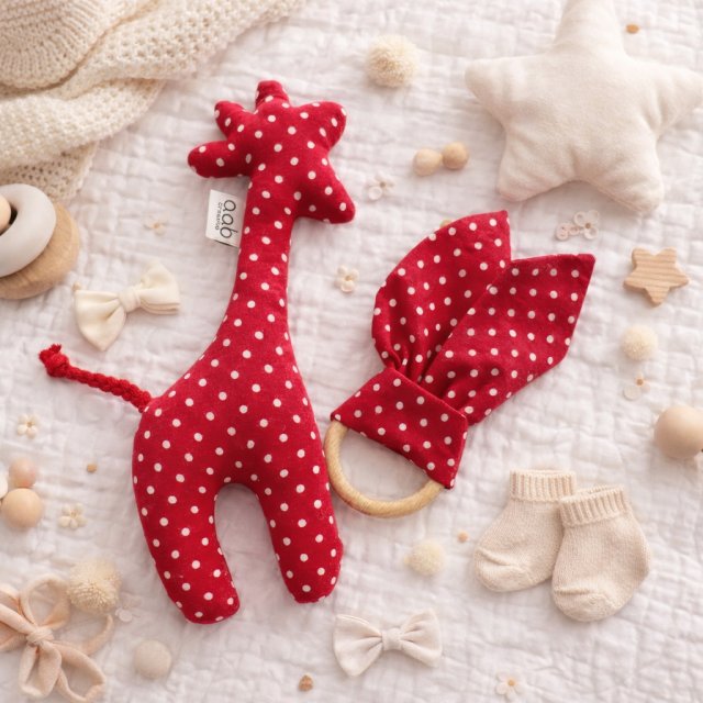 Zestaw prezentowy Zyrafa i uszy czerwone w białe groszki