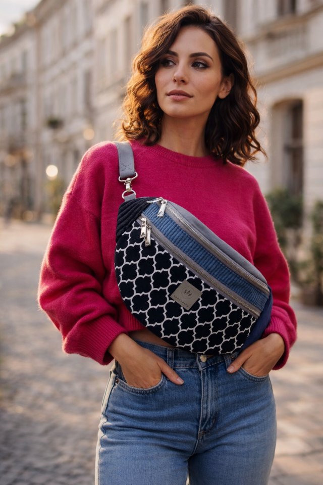 Kolorowa Nerka XL z weluru i sztruksu Agadir