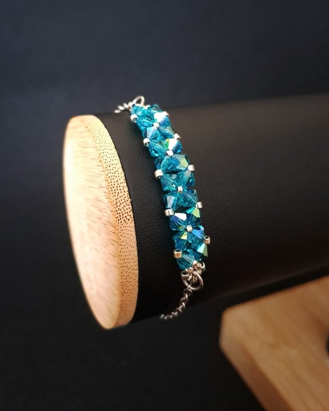 Crystal Square Blue Zircon - Delikatna bransoletka z kryształów Blue Zircon AB